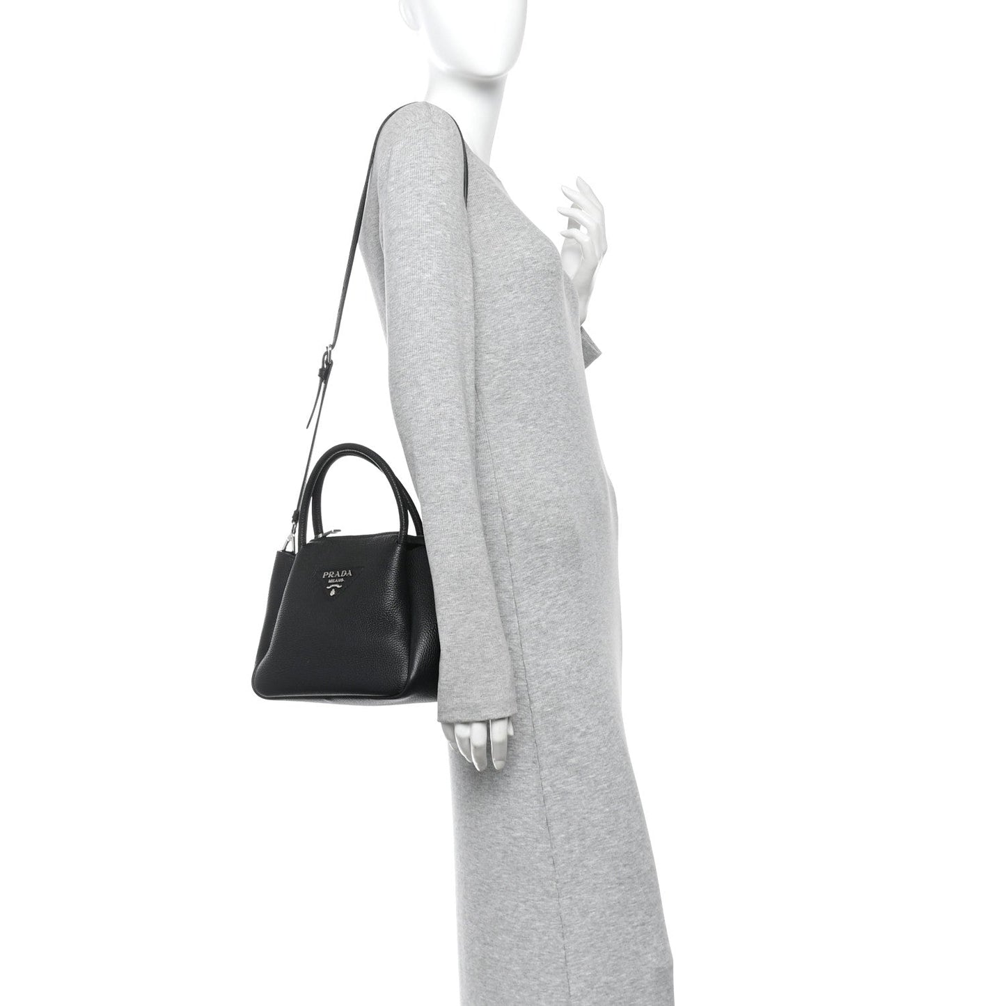Vitello Daino Soft Mini Zippered Top Handle Bag Black
