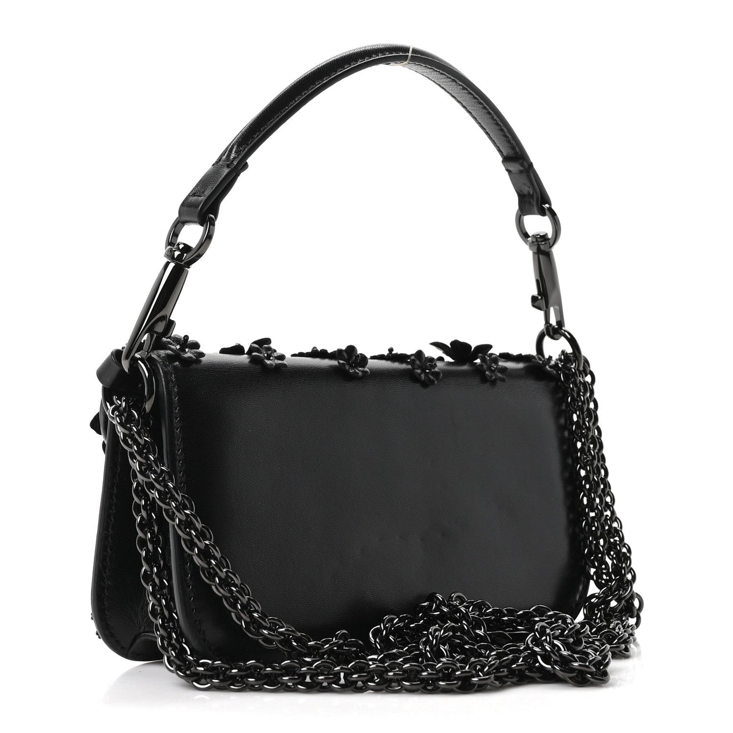 Calfskin Floral Embroidered Monochrome Vlogo Small Loco Shoulder Bag Black