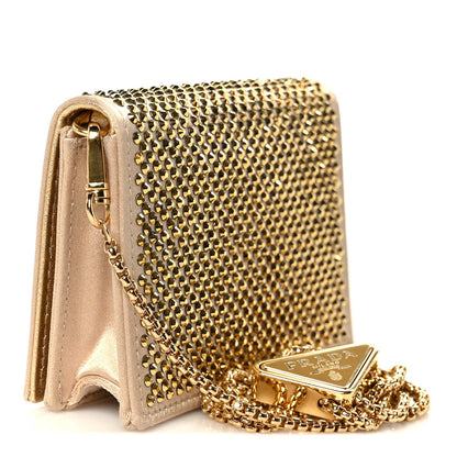 Satin Crystal Metal Triangle Logo Card Holder With Strap Platino