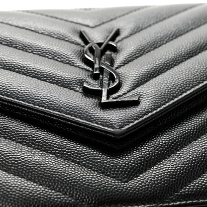 Grain De Poudre Matelasse Chevron Monogram Monochrome Envelope Chain Wallet Black