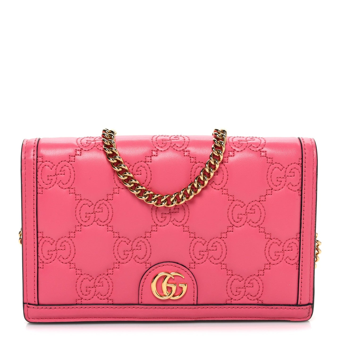 Calfskin GG Matelasse Chain Wallet Rhodamine Pink