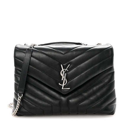 Calfskin Y Quilted Monogram Medium Loulou Chain Satchel Black