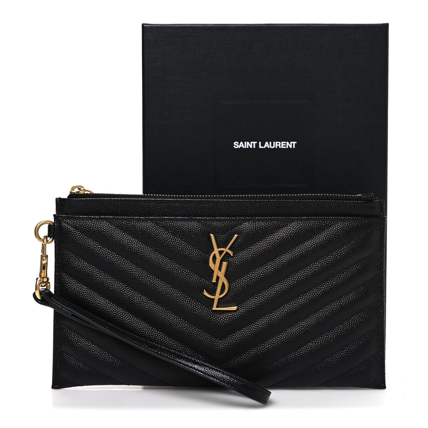 Grain De Poudre Chevron Monogram Large Bill Pouch Black