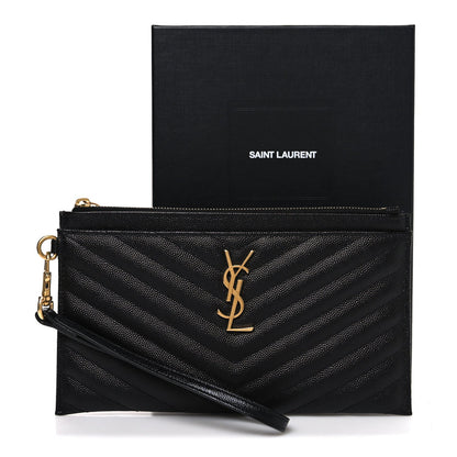 Grain De Poudre Chevron Monogram Large Bill Pouch Black