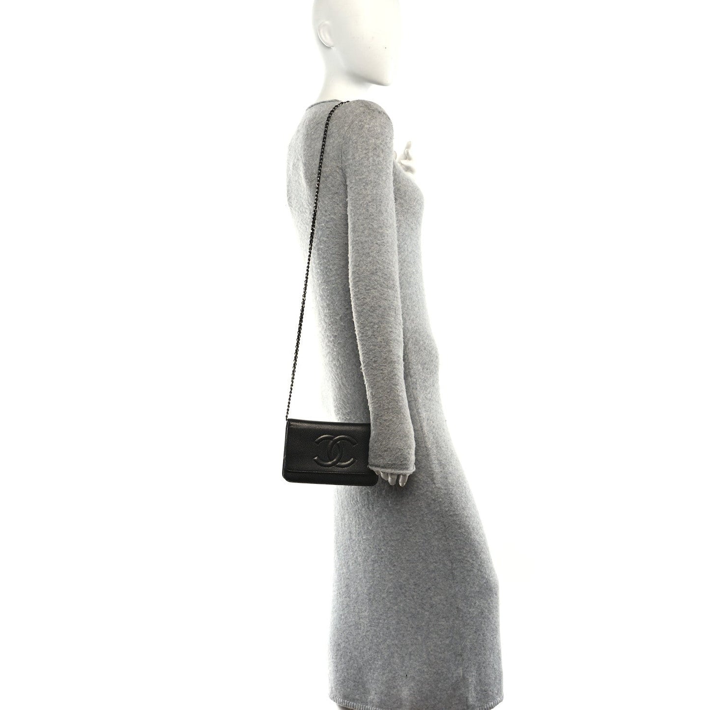 Metallic Caviar Timeless CC Wallet On Chain WOC Grey