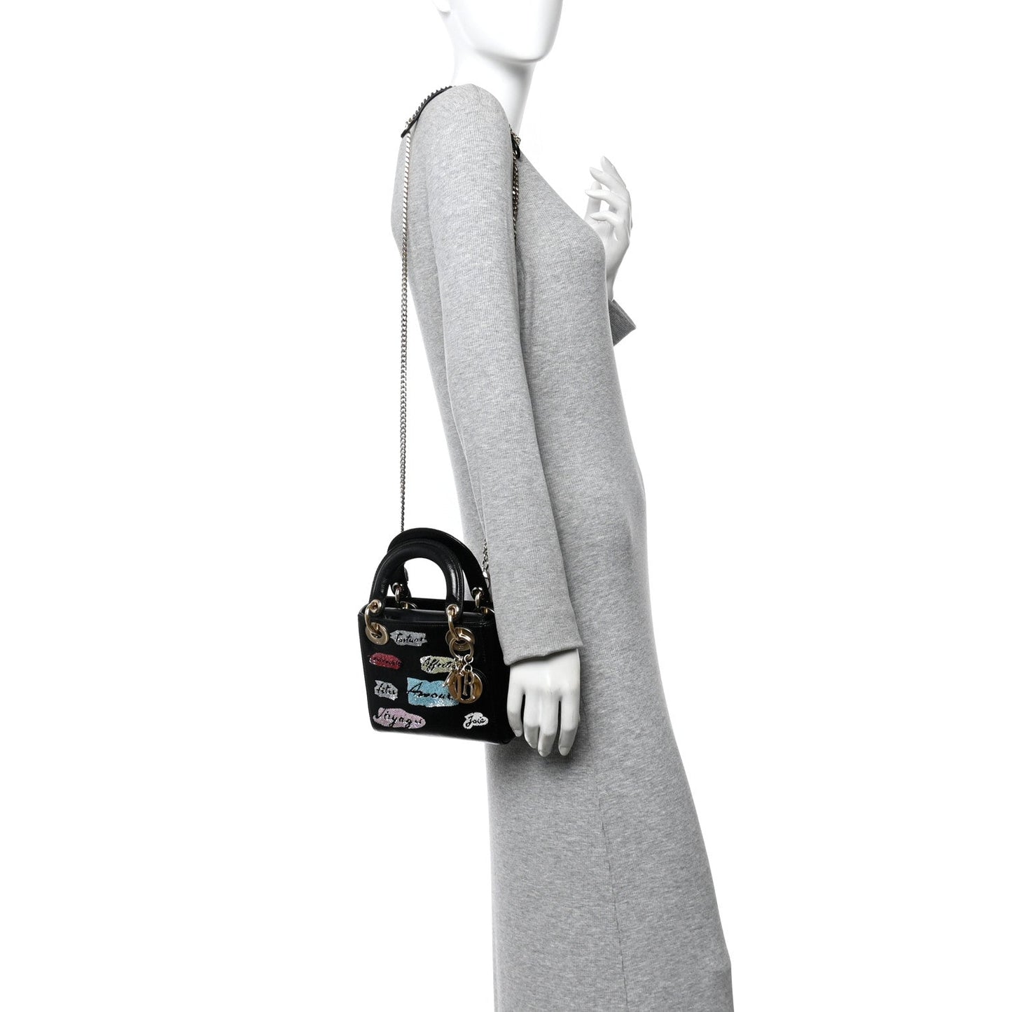 Calfskin Beaded Mini Lady Dior Black