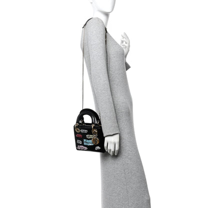 Calfskin Beaded Mini Lady Dior Black