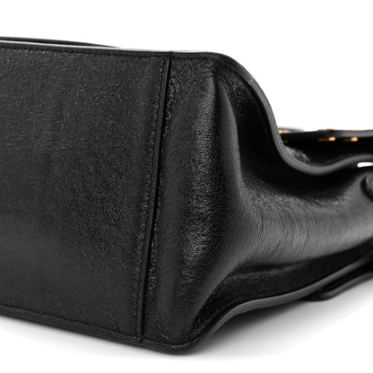 Agnello Old Shine Vitello Go Rain Small Flip Tote Black Marrone