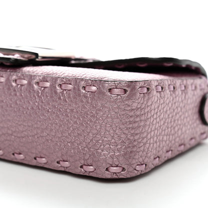 Metallic Cuoio Roma Sellerissima Nappa Sintetica Tape Stitch Mini Baguette Rosa Placca Argento