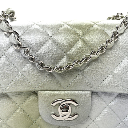 Metallic Goatskin Quilted Ombre Mini Rectangular Flap Grey Green