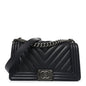Lambskin Chevron Quilted Medium Boy Flap Black