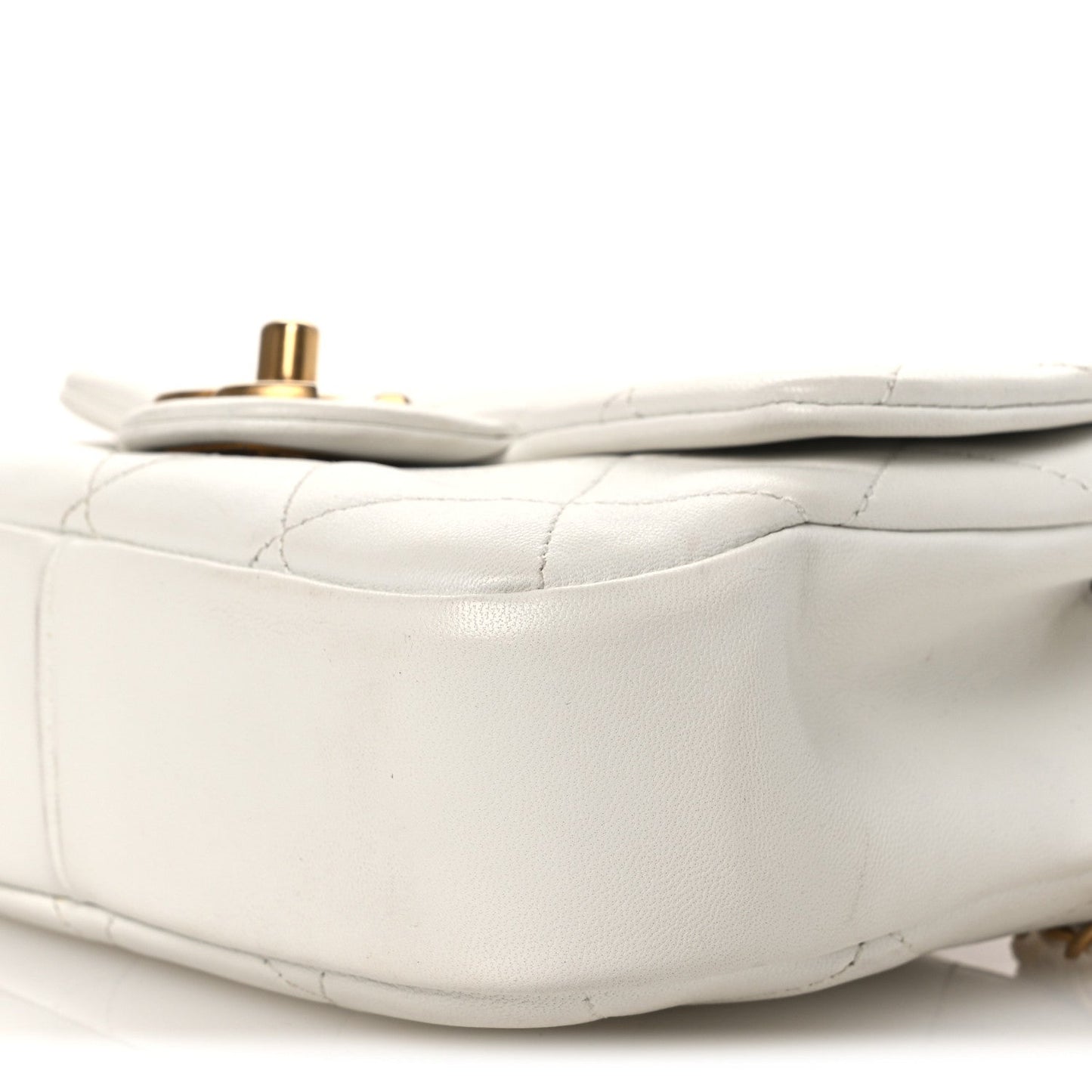 Lambskin Quilted Small Circular Handle Bag White