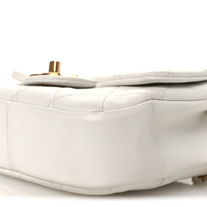 Lambskin Quilted Small Circular Handle Bag White
