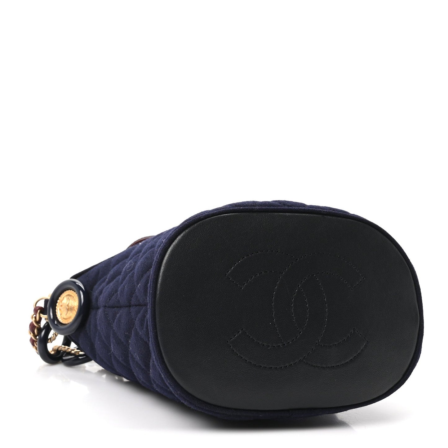 Wool Lambskin Quilted Paris Hamburg Charms Bucket Bag Dark Navy