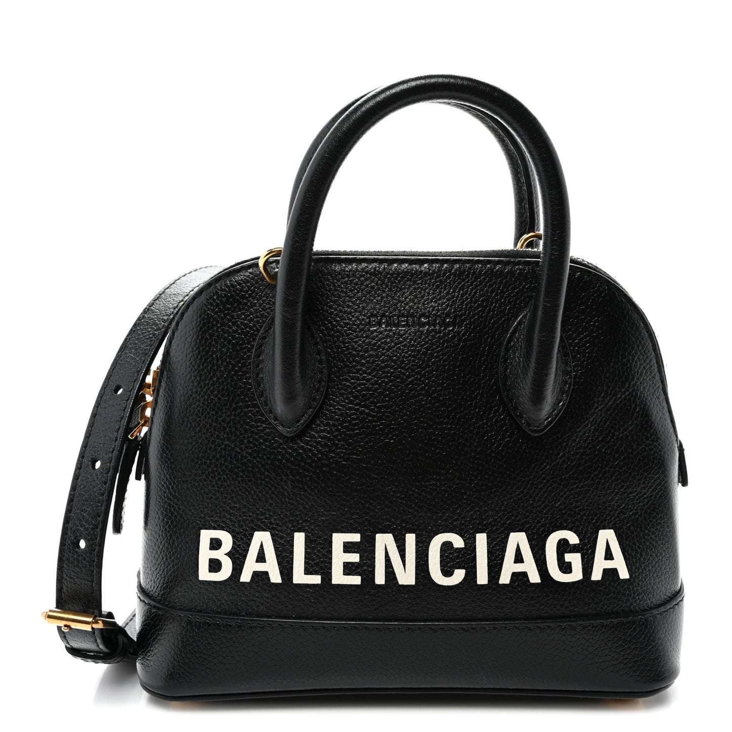 Signature Grained Calfskin Logo XXS Ville Top Handle Bag Black White