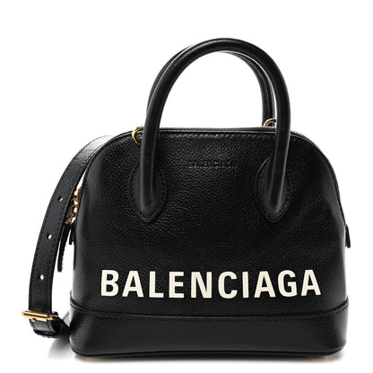Signature Grained Calfskin Logo XXS Ville Top Handle Bag Black White