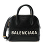 Signature Grained Calfskin Logo XXS Ville Top Handle Bag Black White