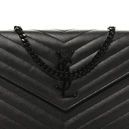 Grain De Poudre Matelasse Chevron Monogram Monochrome Chain Wallet Black