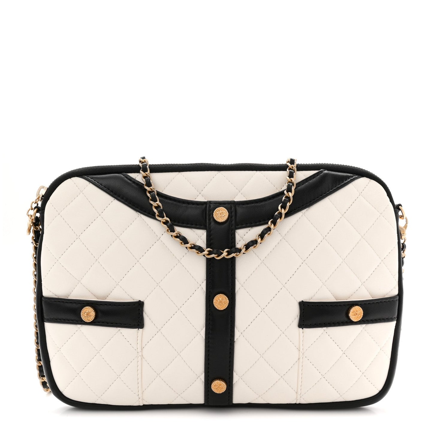 Lambskin Quilted Medium Girl Shoulder Bag White Black