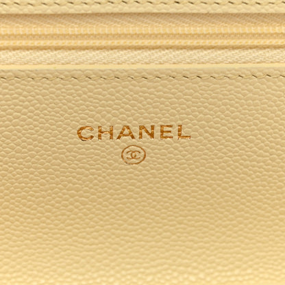 Caviar Quilted CC Turn Lock Wallet On Chain WOC Light Yellow