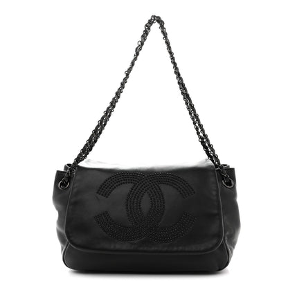 Lambskin Studded Accordion CC Flap Black