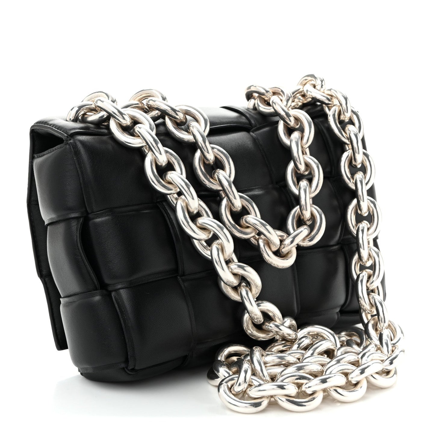 Lambskin Maxi Intreccio Padded Chain Cassette Crossbody Bag Black