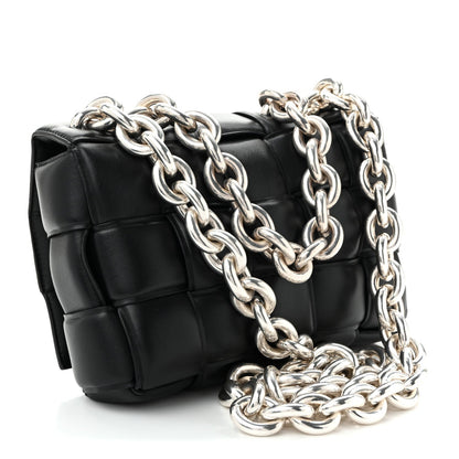 Lambskin Maxi Intreccio Padded Chain Cassette Crossbody Bag Black