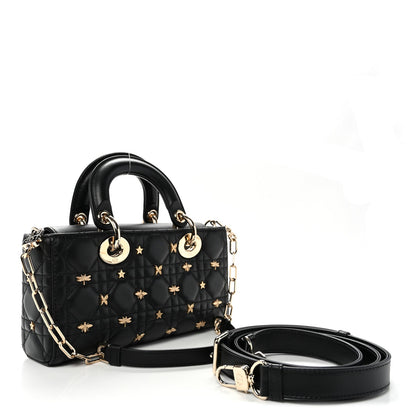 Lambskin Cannage Butterfly Studs Small Lady D-Joy Black
