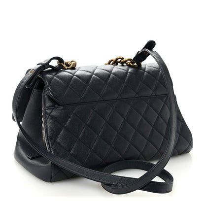 Shiny Sheepskin Quilted Large Trapezio Flap Navy
