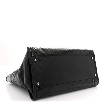 Glazed Calfskin Medium Deauville Tote Black
