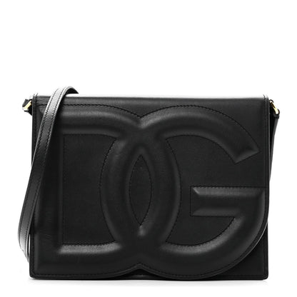 Calfskin DG Logo Flap Crossbody Bag Black