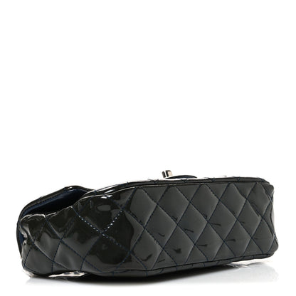 Patent Calfskin Quilted Mini Rectangular Flap Navy Blue