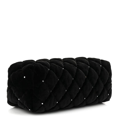 Velvet Diamanté Quilted Wristlet Clutch Black
