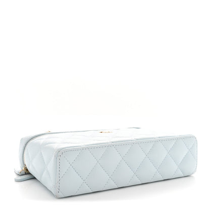 Caviar Quilted Top Handle Slim Vanity With Chain Light Blue