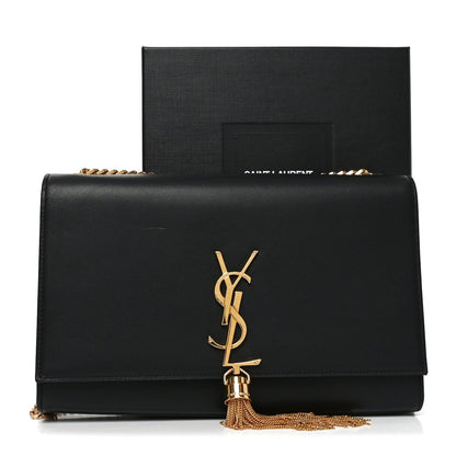 Smooth Calfskin Medium Classic Monogram Kate Tassel Satchel Black