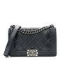 Calfskin Embossed Medium Paris Salzburg Boy Flap Navy