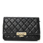 Lambskin Quilted Golden Class Wallet on Chain WOC Black