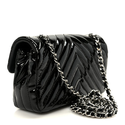 Patent Calfskin Chevron Quilted Extra Mini Flap Black