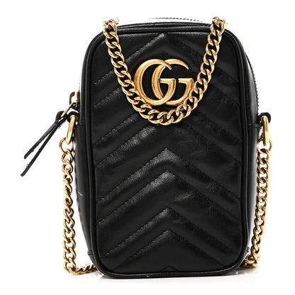 Calfskin Matelasse Mini GG Marmont Crossbody Bag Black