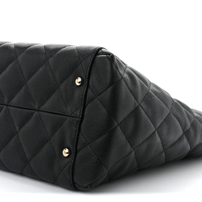 Caviar Quilted Large Shopping Tote Black