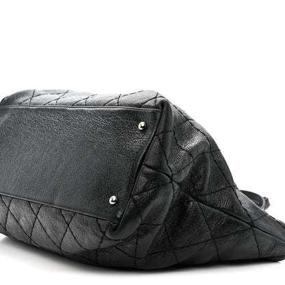 Glazed Calfskin Large On The Road Tote Black