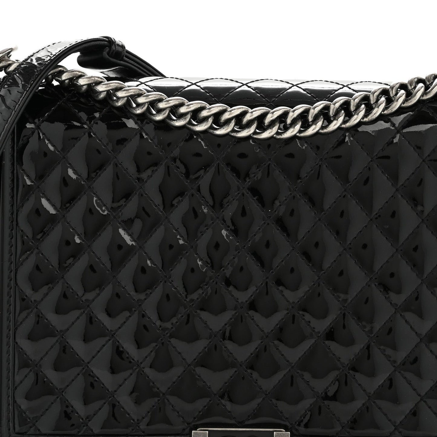 Patent Quilted Large Boy Flap Black