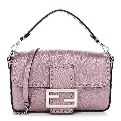 Metallic Cuoio Roma Sellerissima Nappa Sintetica Tape Stitch Mini Baguette Rosa Placca Argento
