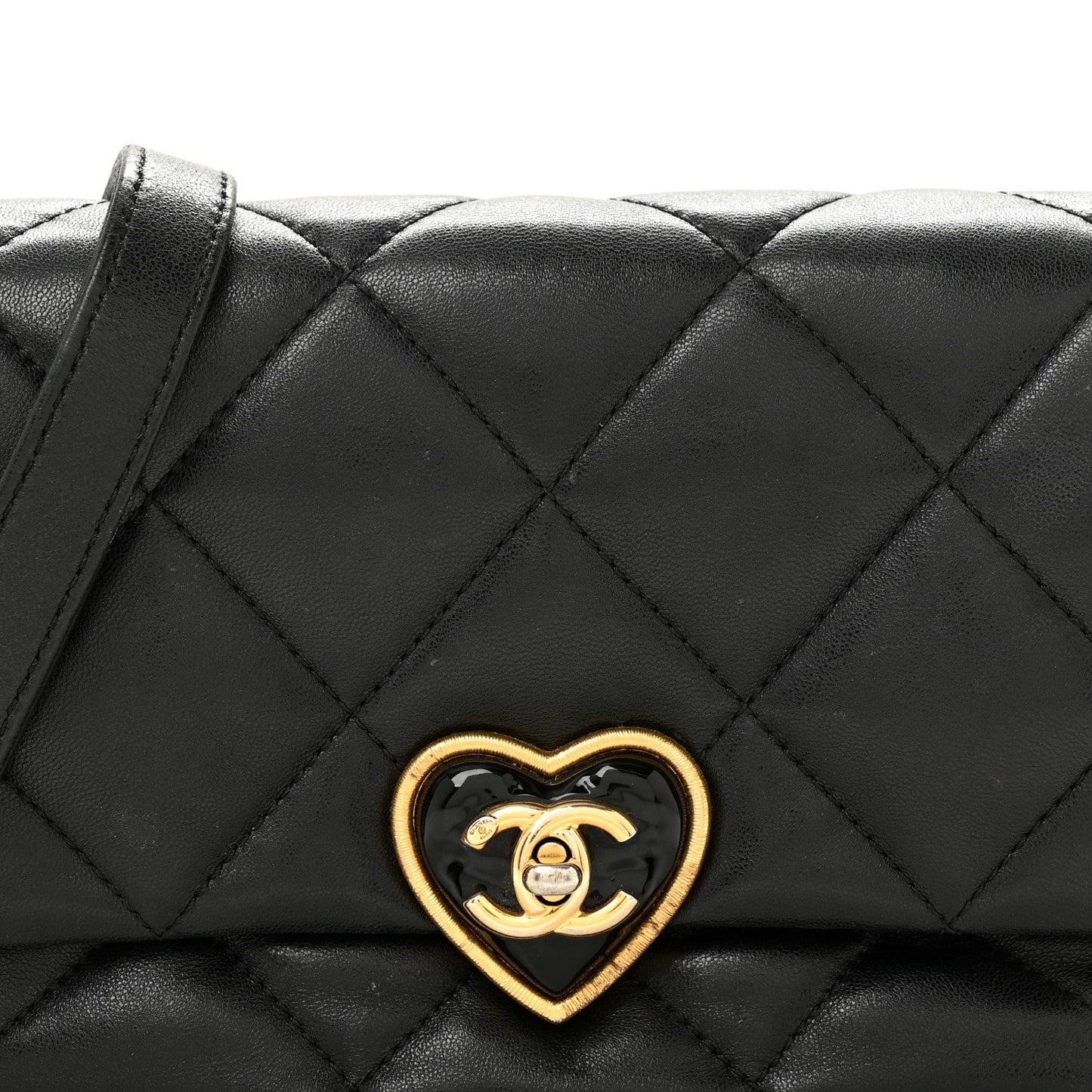 Lambskin Plexiglass Quilted Coco Love Flap Black