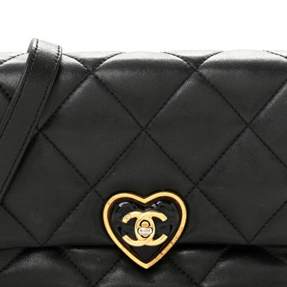 Lambskin Plexiglass Quilted Coco Love Flap Black