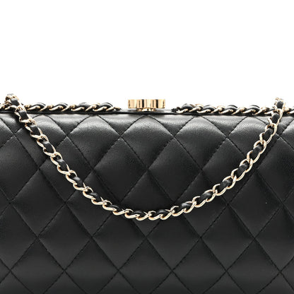 Lambskin Quilted Chain Around Clutch Black