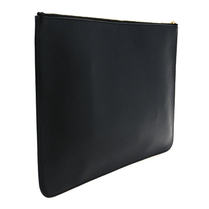 Calfskin Logo Large Cash Pouch With Handle Black White