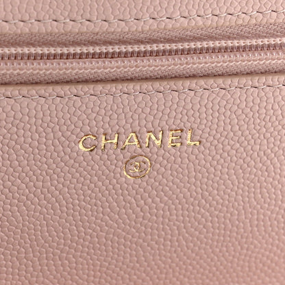 Caviar Quilted Crystal Enamel CC Wallet On Chain WOC Light Pink