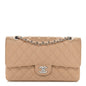 Caviar Quilted Medium Double Flap Beige