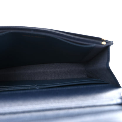 Lambskin Quilted Hold The Line Wallet On Chain WOC Dark Blue